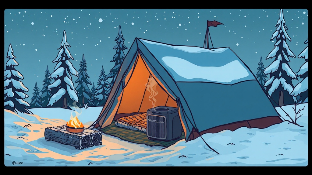 겨울 장박 캠핑 시 결로 및 습기 관리 (illustration 스타일)