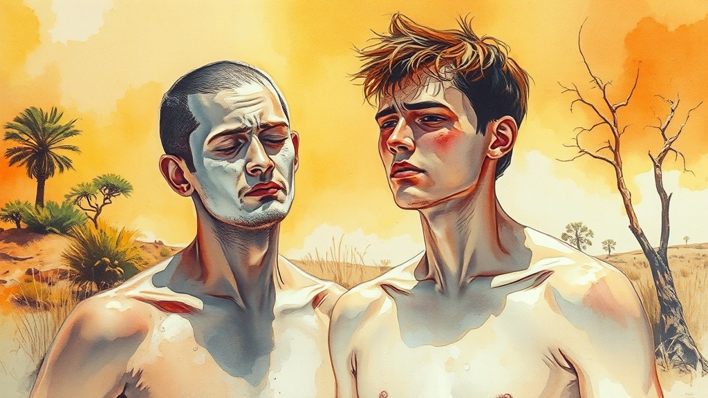 일사병 vs 열사병 (watercolor 스타일)