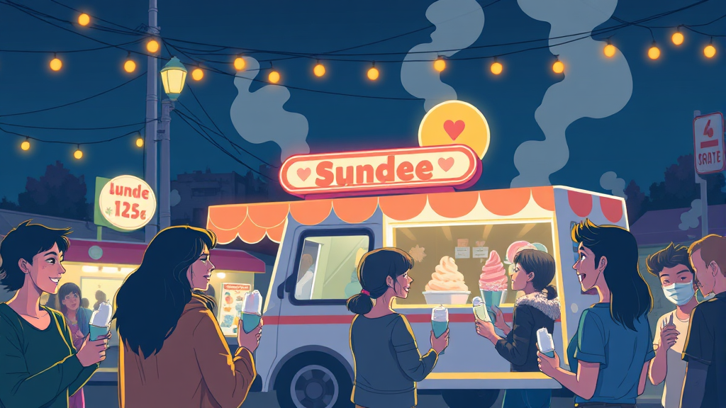 순대트럭 운영 시간 & 위치 (illustration 스타일)