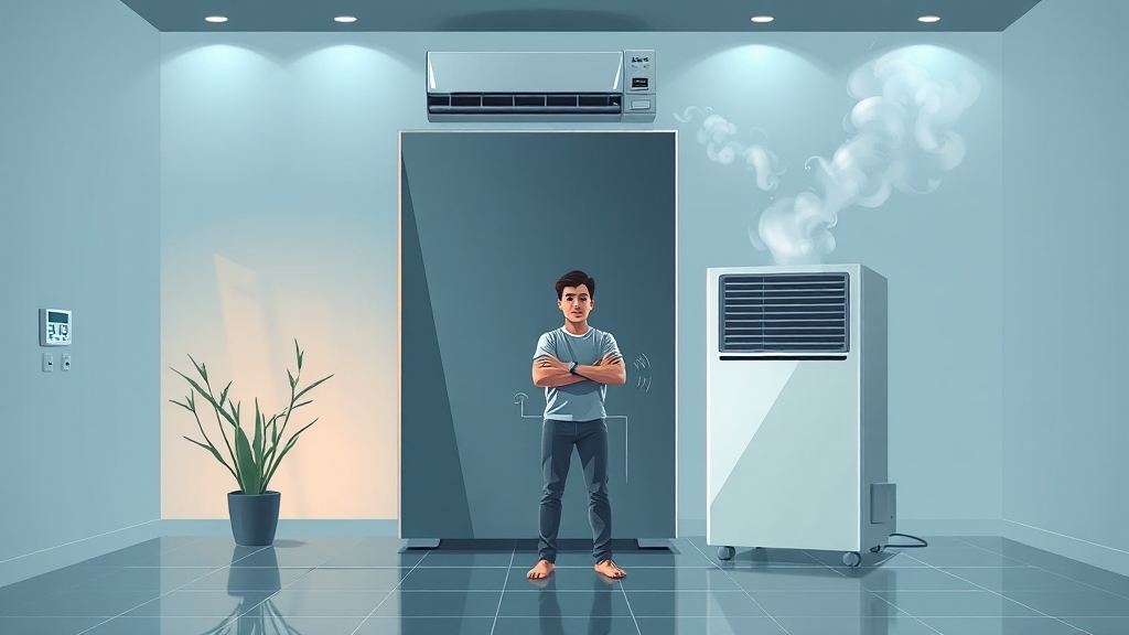 에어컨 제습, 한계는? (illustration 스타일)