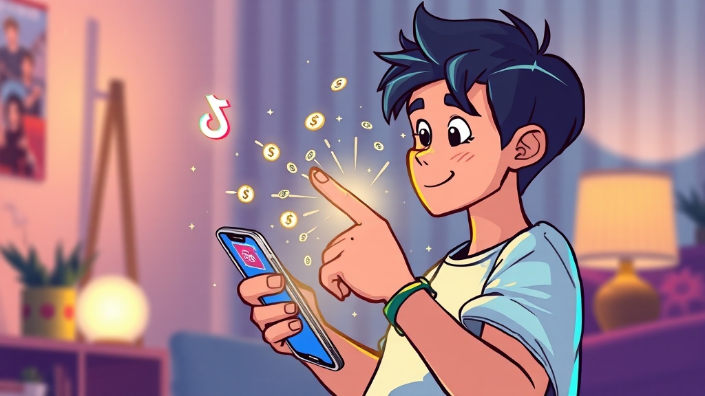 틱톡 라이트 앱테크 수익 구조 (cartoon 스타일)