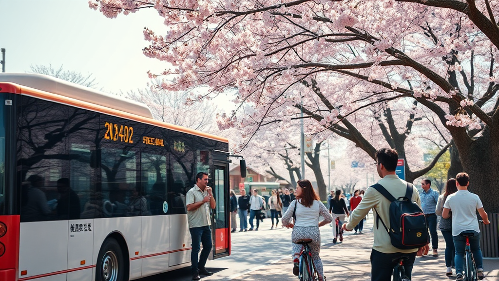벚꽃 축제 준비 및 교통 정보 (realistic 스타일)