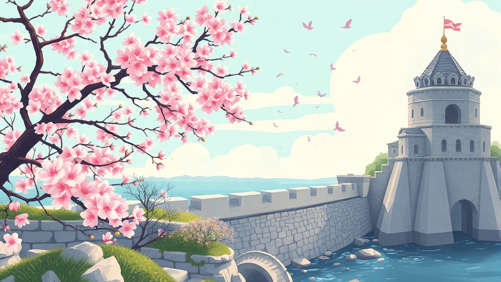 역사와 낭만이 함께하는 벚꽃 여행지: 선진리성부터 대릉원까지 (illustration 스타일)