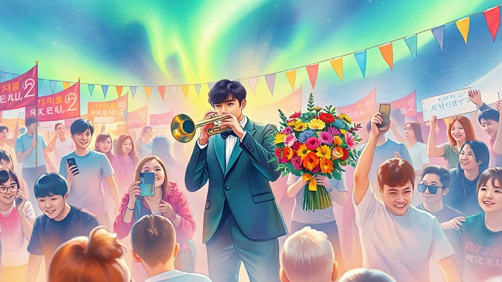 전역 현장, 축제 분위기 (watercolor 스타일)