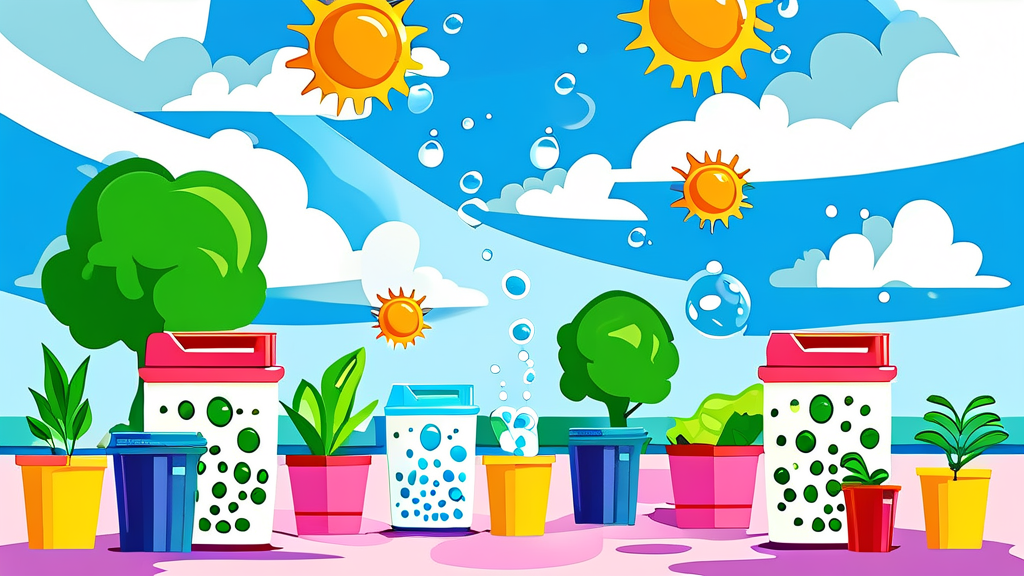 공기청정기, 정수기 속 활성탄 필터의 역할과 중요성 (cartoon 스타일)