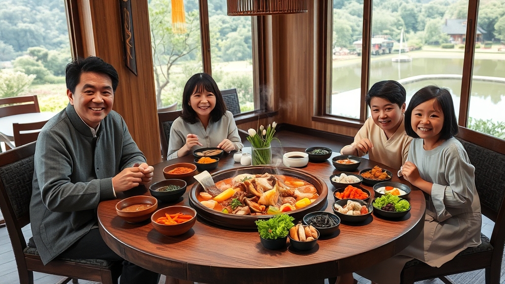종류별 추천: 한정식, 고기, 찌개 (realistic 스타일)