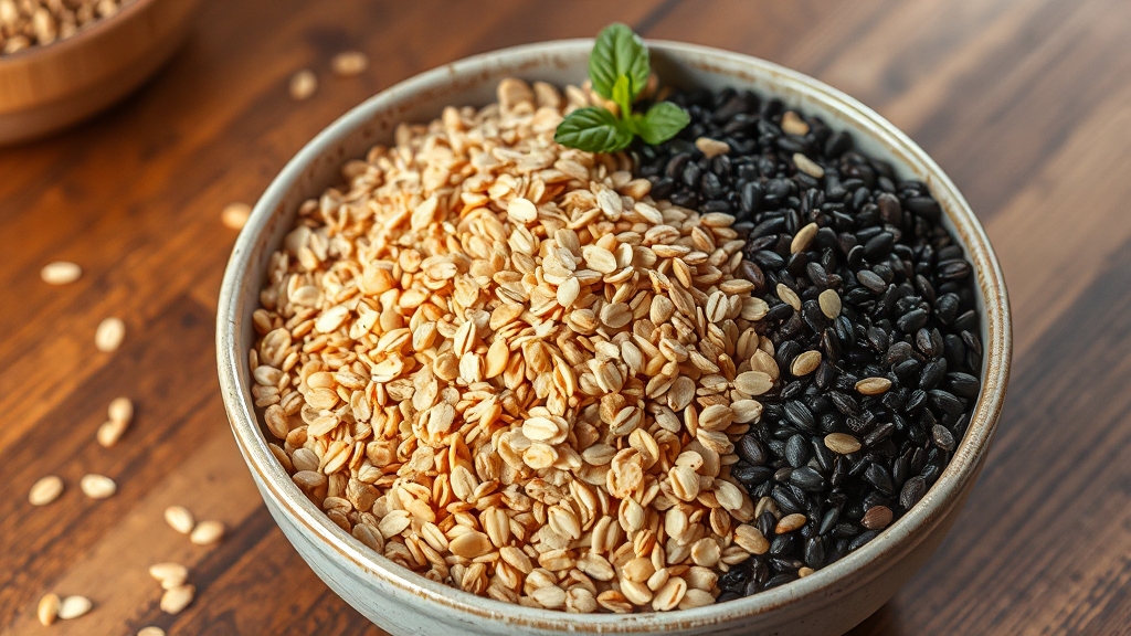 혈당 조절에 좋은 잡곡 (realistic 스타일)
