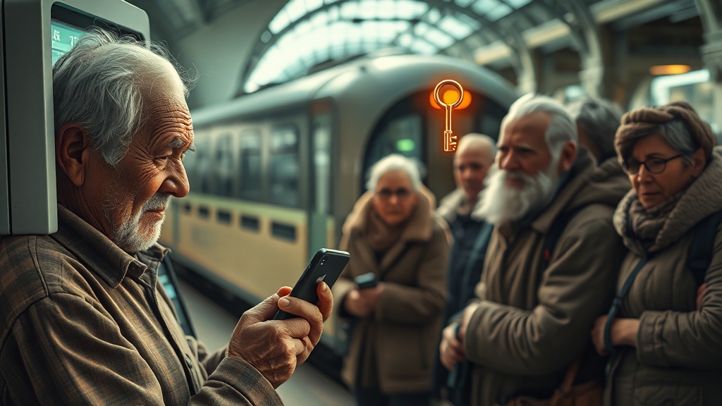 기차표 예매, 디지털 문해력과 연결 (realistic 스타일)