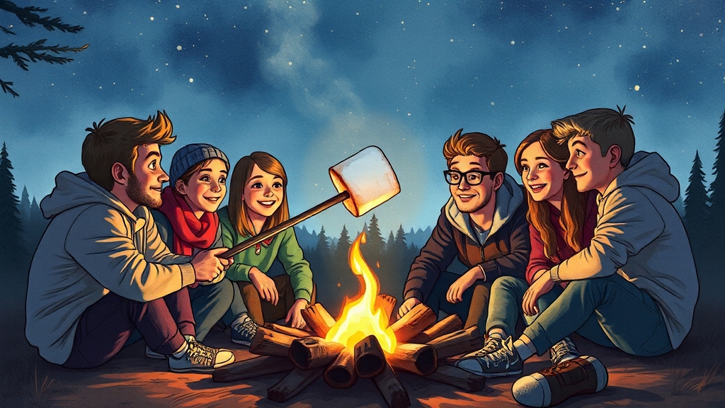 캠핑 필수템! 마시멜로 구이 비법 (illustration 스타일)