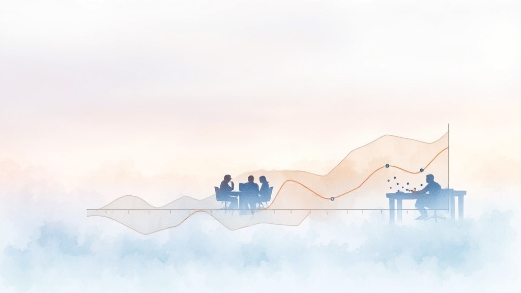 미국 주식 시장, 혼조세 지속 (watercolor 스타일)