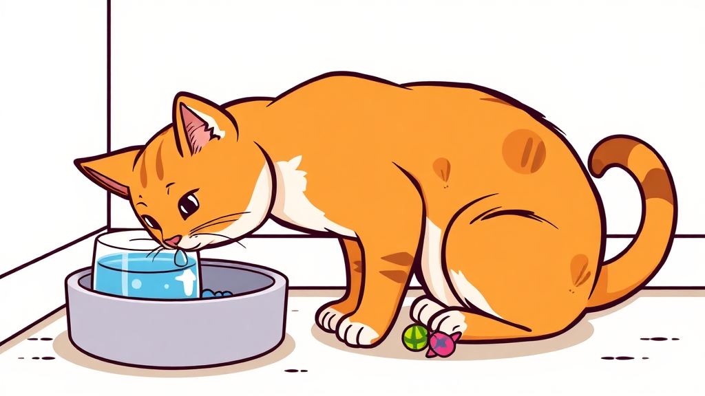 고양이 변비, 집에서 할 수 있는 관리 및 예방 방법 (cartoon 스타일)