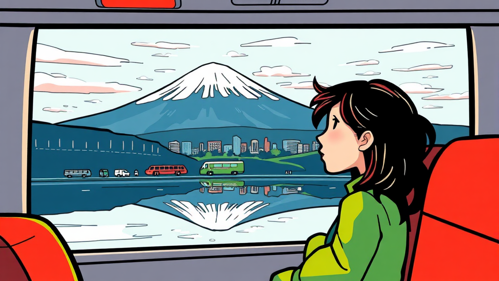 후지산 버스투어, 사진으로 담는 최고의 순간들 (cartoon 스타일)