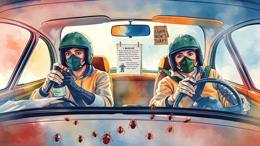 차량 내부 러브버그 관리법 (watercolor 스타일)