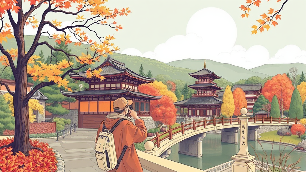 아라시야마 주요 명소: 도게츠교 & 텐류지 (illustration 스타일)