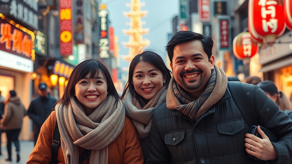 도쿄 12월 날씨 및 옷차림 (realistic 스타일)