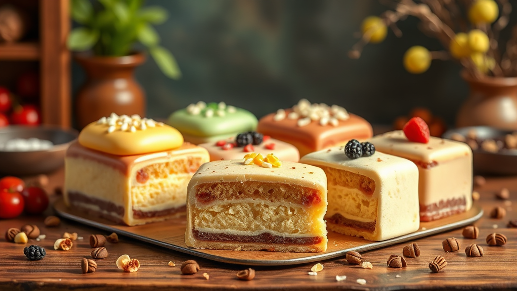 다양한 맛으로 즐기는 상하이 버터떡 변주 (realistic 스타일)