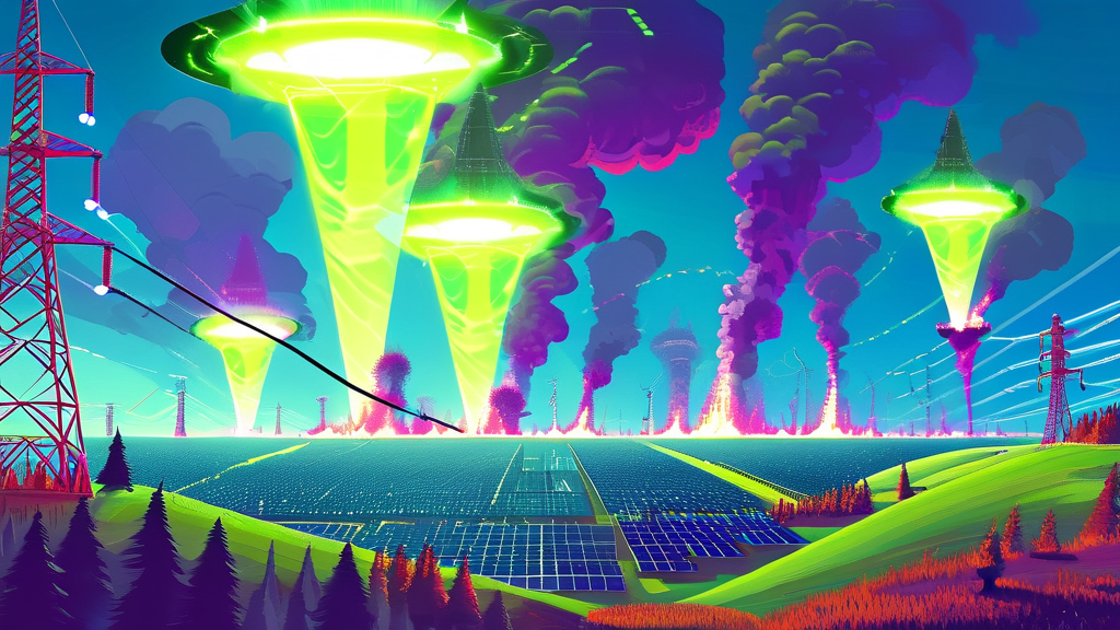 AI 데이터센터 증가와 전력 수요 확대의 상관관계 (illustration 스타일)