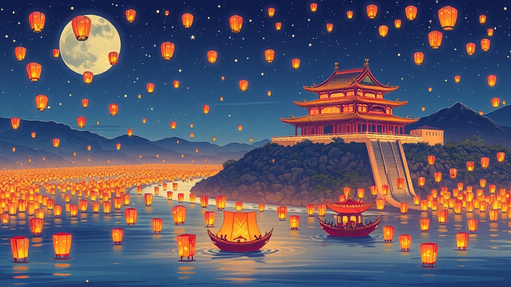 유등축제의 유래와 의미 (cartoon 스타일)