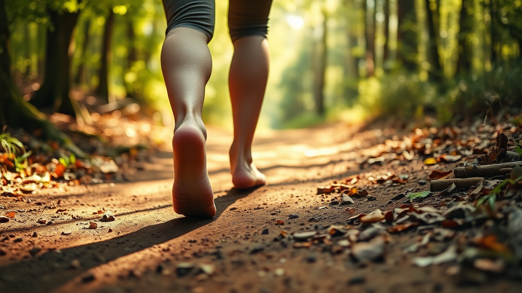 맨발 여행의 매력: 땅의 감촉을 느끼는 즐거움 (realistic 스타일)