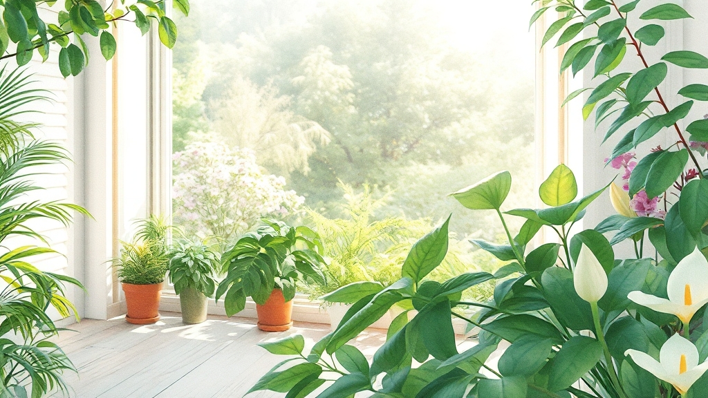 실내 공기 정화 식물 키우기 (watercolor 스타일)