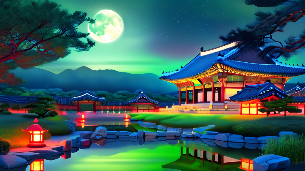 달빛 아래 펼쳐지는 고궁의 아름다움 (realistic 스타일)