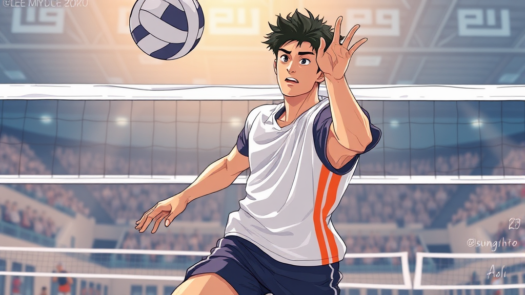 경기 장면 속 이명로의 활약 (illustration 스타일)