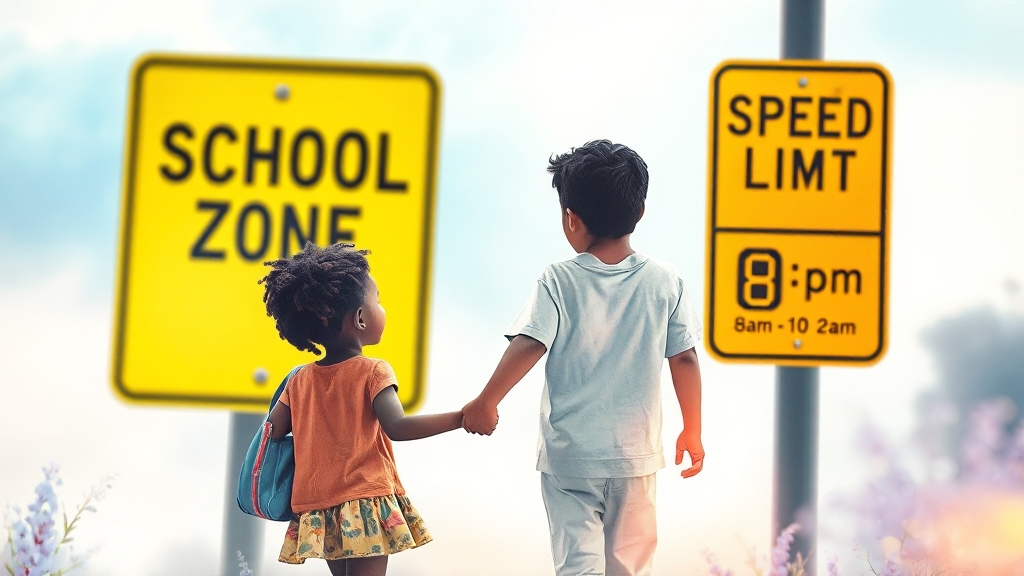 스쿨존, 위치 및 운영 시간 확인 (watercolor 스타일)