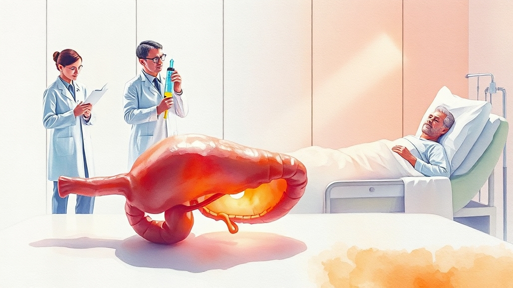 췌장암 치료 옵션과 최신 동향 (watercolor 스타일)