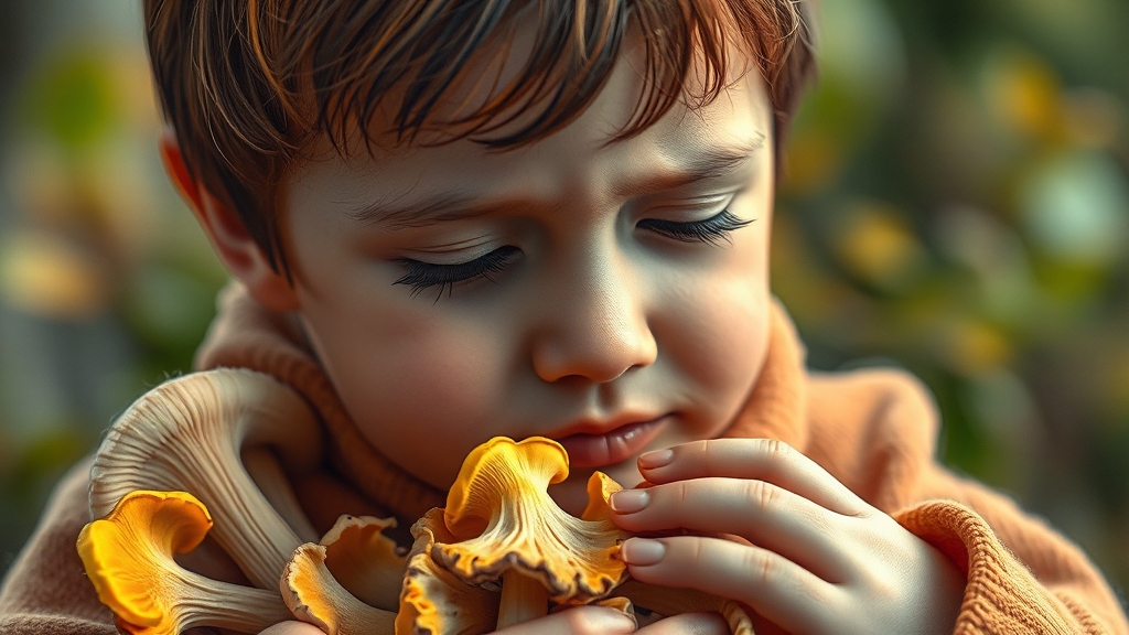 능이버섯 섭취 시 주의사항 (realistic 스타일)