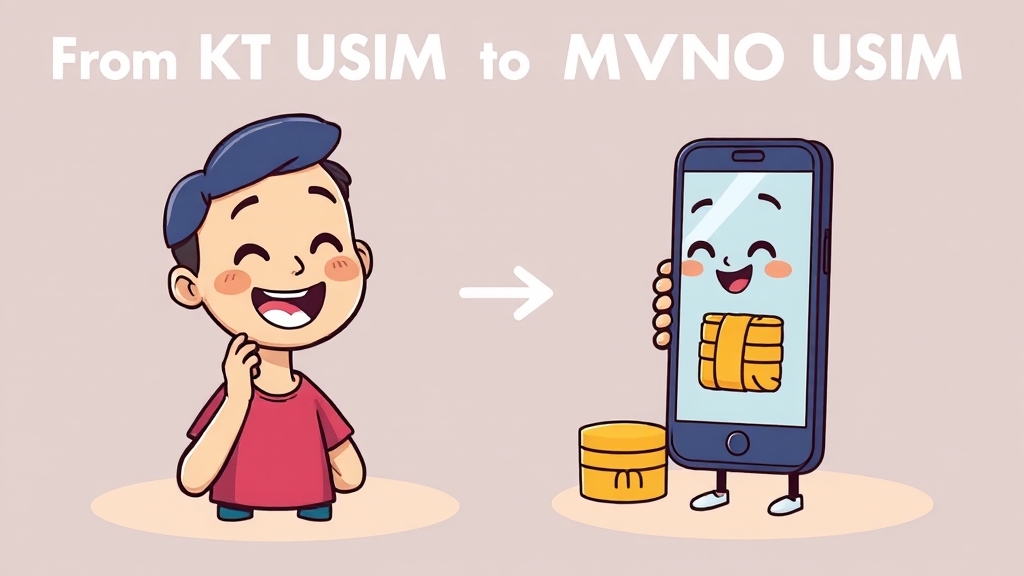 KT 유심, 알뜰폰 유심으로 변경 시 통신비 절약 (cartoon 스타일)
