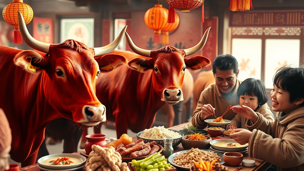 풍성한 설, 한우와 함께! (realistic 스타일)