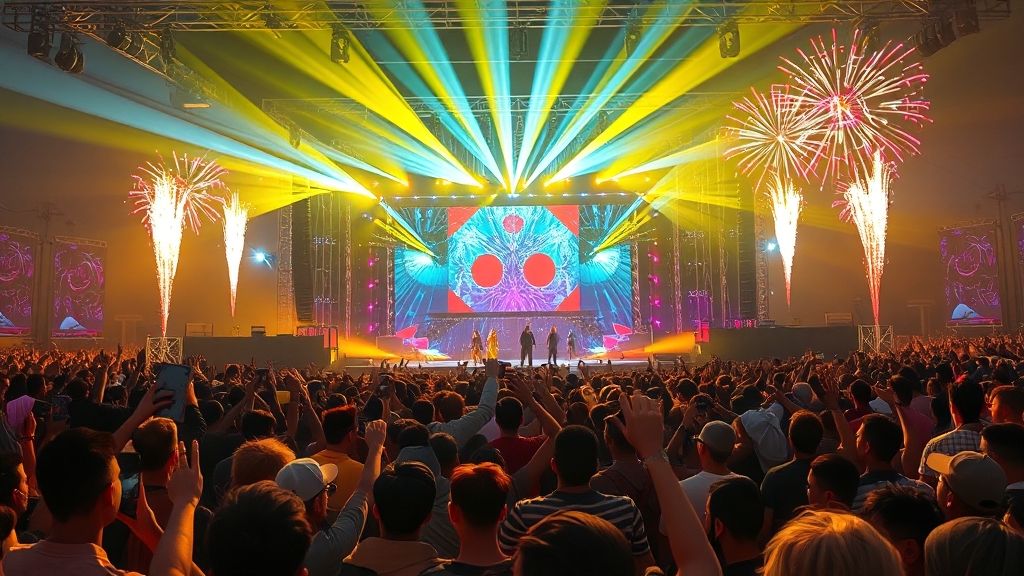 화려한 무대 연출 기대 (realistic 스타일)