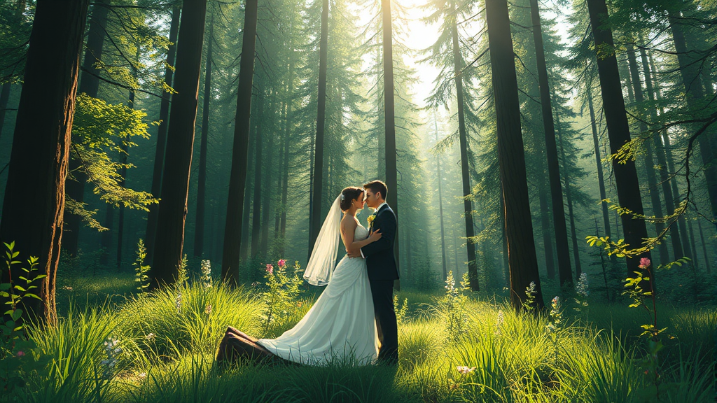 숲 결혼식의 매력: 자연 속에서 만드는 잊지 못할 추억 (illustration 스타일)