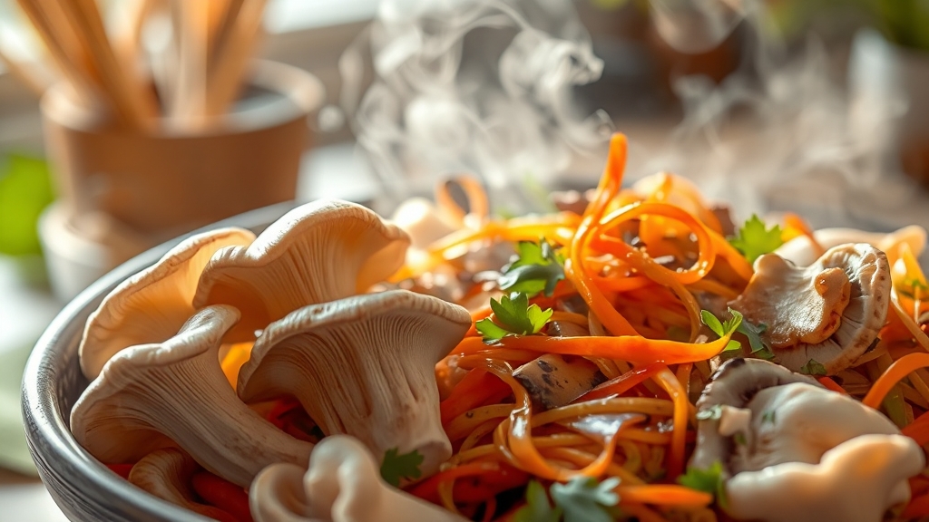 느타리버섯 손질 & 요리법, 맛있고 건강하게 (realistic 스타일)