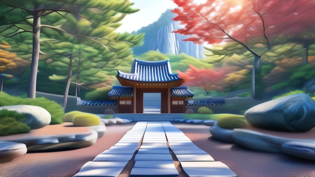 폭포 관람 코스 및 편의 시설 (realistic 스타일)