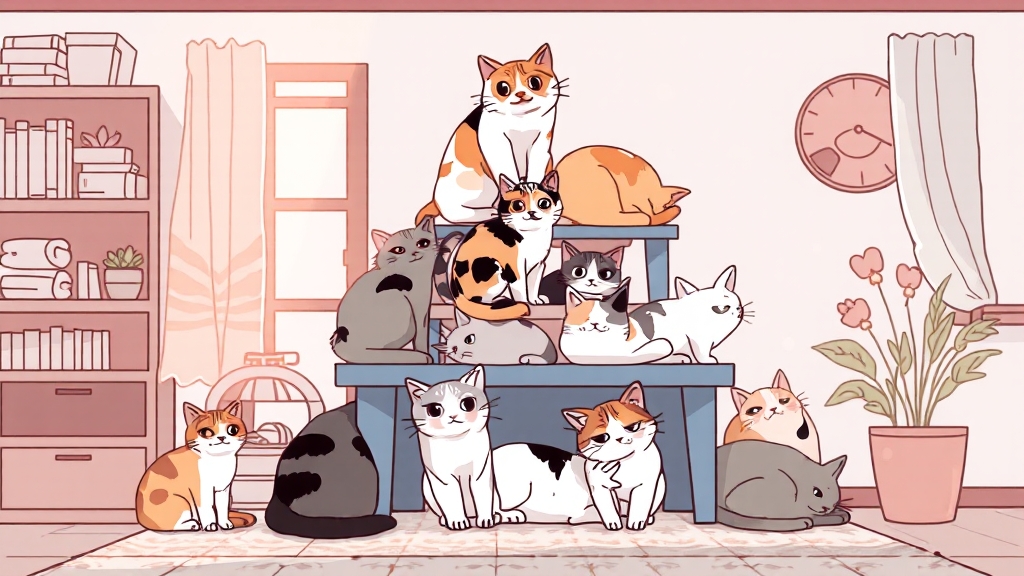 다묘 가정을 위한 캣타워 활용법 (illustration 스타일)