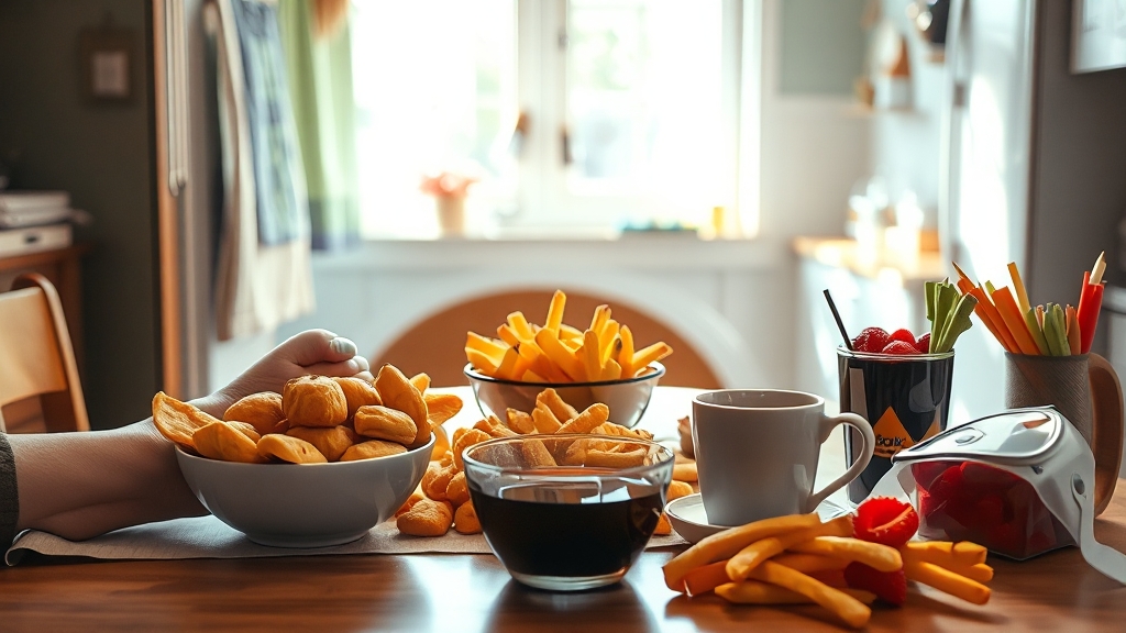 붓기 악화 음식: 피해야 할 식단 (realistic 스타일)