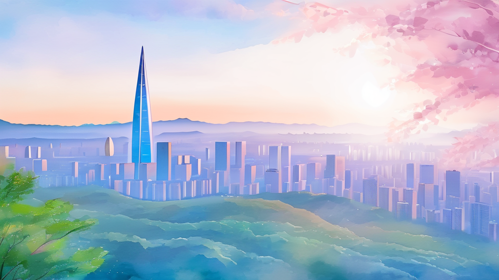 AI 기반 도시 문제 해결 및 미래 도시 연구 (watercolor 스타일)