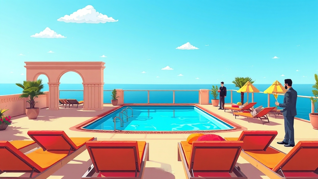 최신 호텔 수영장 트렌드 및 콜라보레이션 (cartoon 스타일)