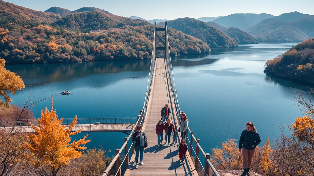 산정호수 & Y자 출렁다리: 자연 속 힐링 명소 (realistic 스타일)