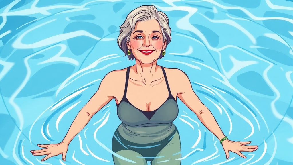 수영과 함께 고려할 무릎 관절염 치료 옵션 (illustration 스타일)