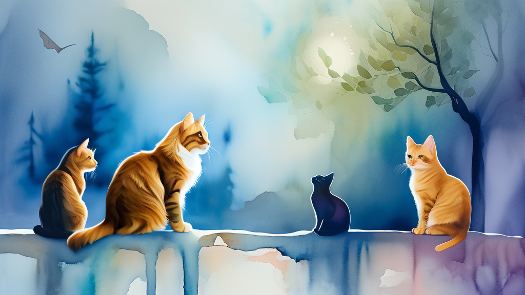 고양이 꿈 해몽: 색깔, 행동, 그리고 관계의 의미 (watercolor 스타일)