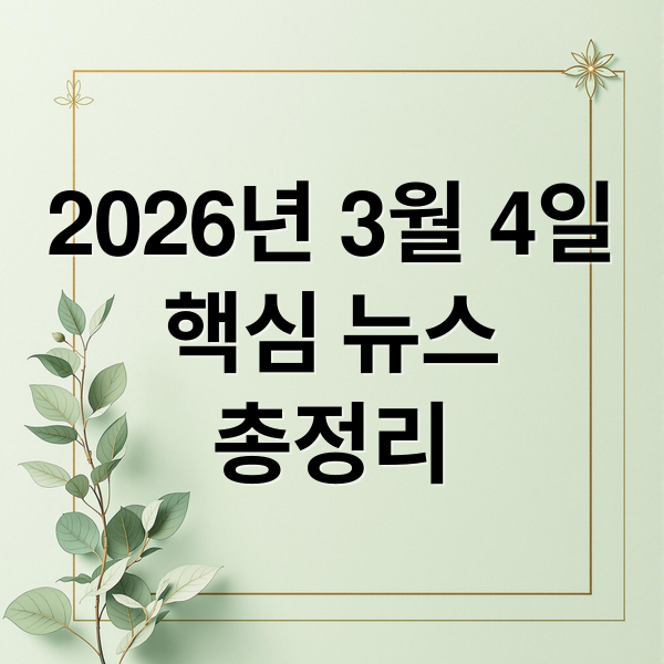 2026년 3월 4일
핵심 뉴스
총정리 (2026년 3월 4일 오늘의 주요 뉴스)