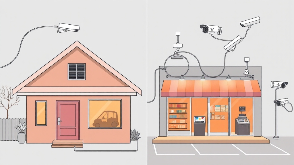 CCTV 설치 방법: 가정 vs 상업 공간 (illustration 스타일)