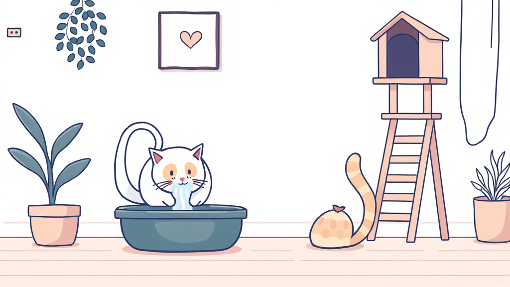 고양이 변비, 집에서 할 수 있는 관리 및 예방 방법 (illustration 스타일)