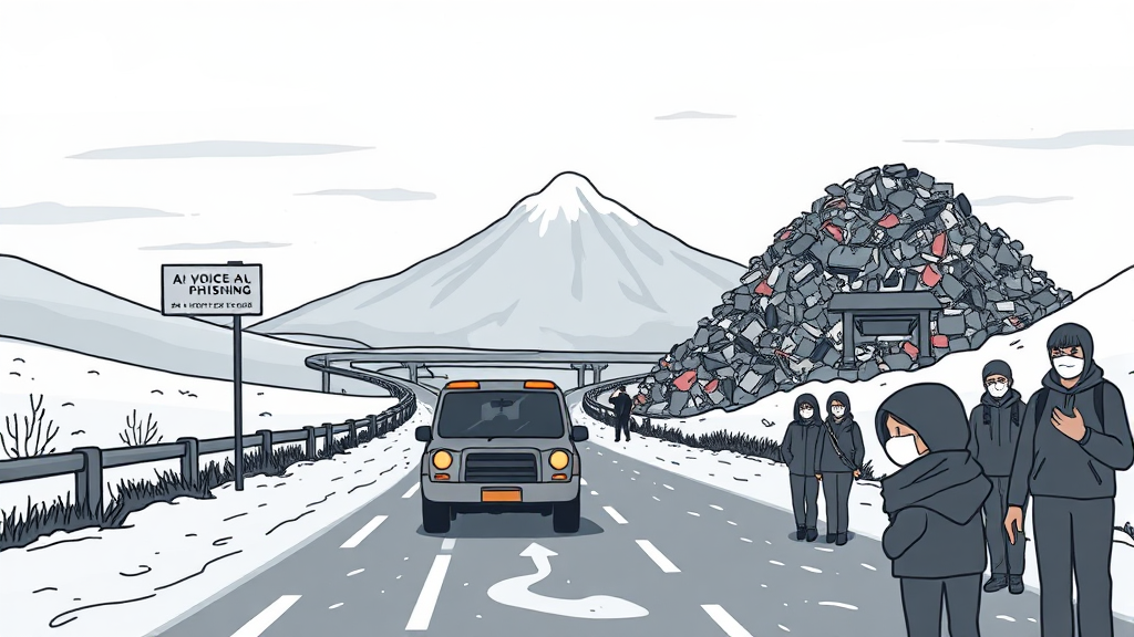 사회, 폭설과 AI 보이스피싱 주의 (illustration 스타일)