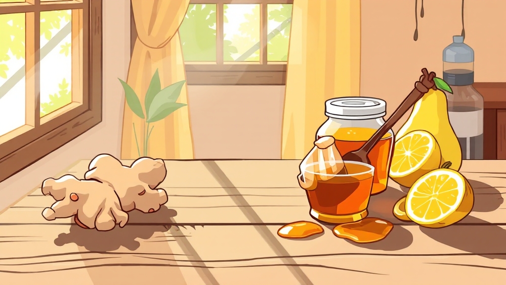 생강청 만들기: 재료 준비 (cartoon 스타일)