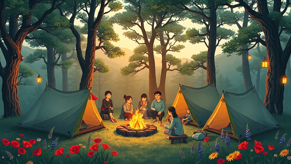 인기 야영장 사이트 분석 (illustration 스타일)