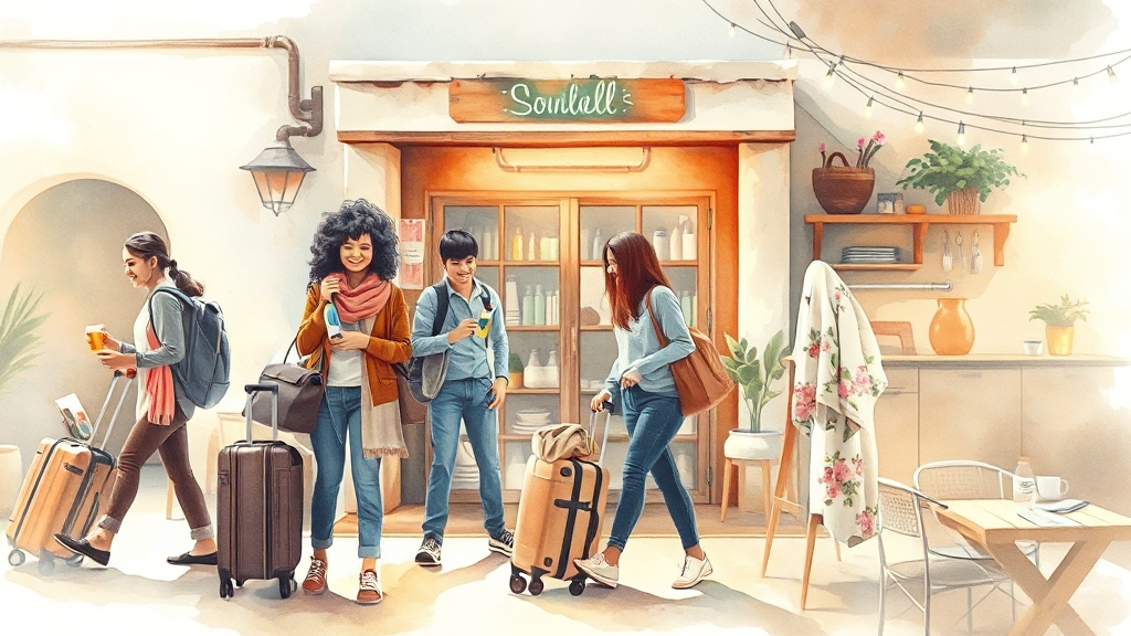 숙소별 편의시설 및 어메니티 (watercolor 스타일)