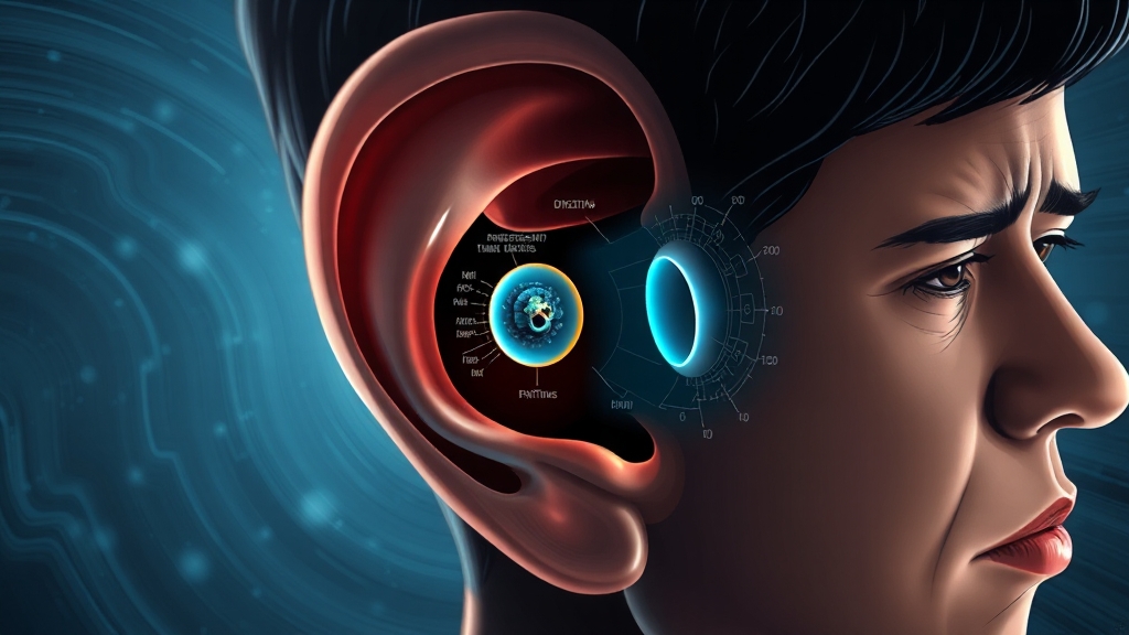 귀 문제로 인한 어지럼증 (illustration 스타일)